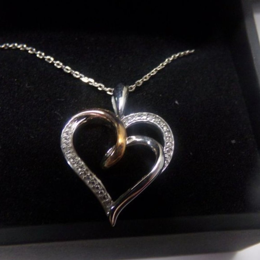 Diamond w/Rose Gold and Sterling Silver Heart Necklace